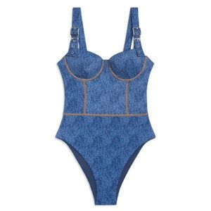 Buckle Strap Denim One Piece Bathing suit